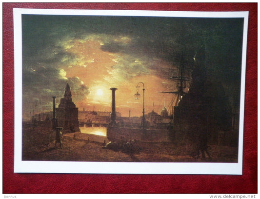 painting by Maxim Nikiphorovich Vorobyev , Autumn Night in St. Petersburg , 1835 - russian art - unused - JH Postcards