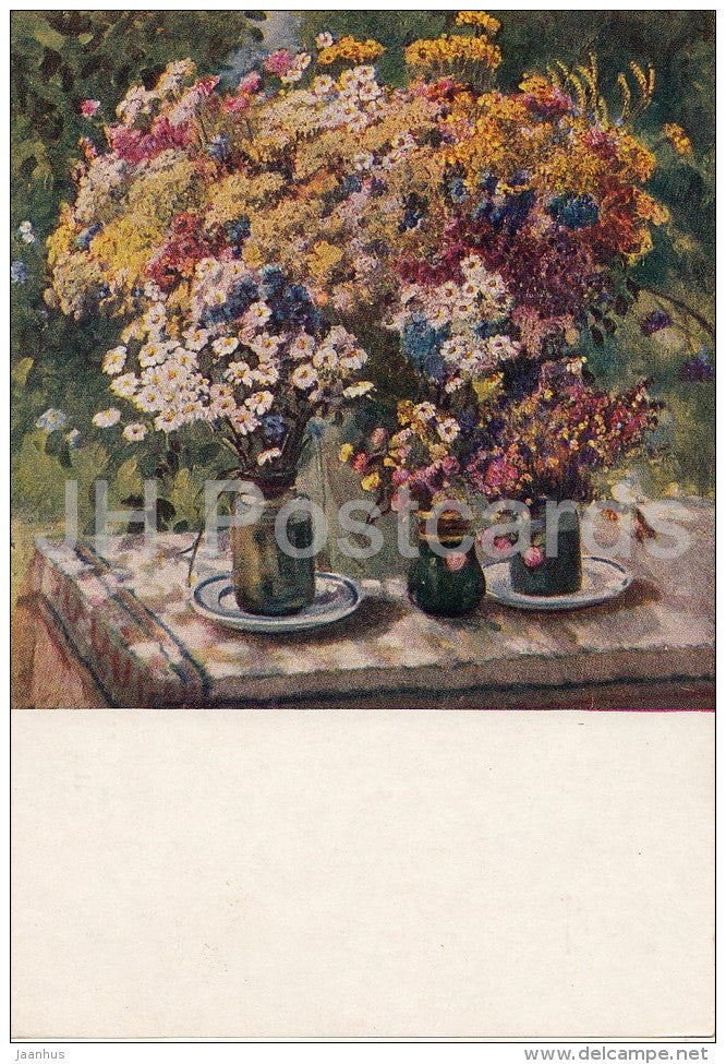 painting by S. Gerasimov - Field Flowers - vases - Russian art - 1953 - Russia USSR - unused - JH Postcards
