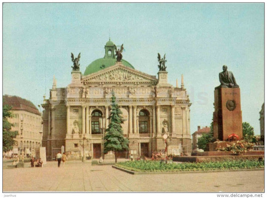 I. Franko Academic State Opera and Ballet Theatre - monument to Lenin - Lviv - Lvov - 1970 - Ukraine USSR - unused - JH Postcards