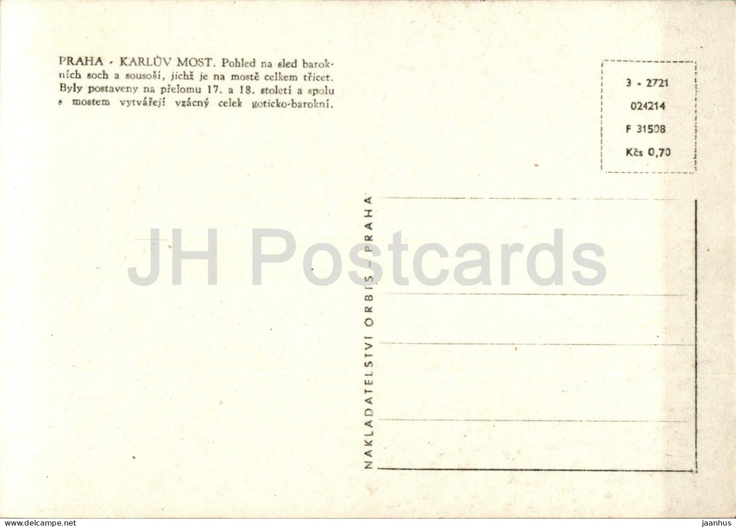 Praha - Prague - Karluv Most - Charles Bridge - 2721 - Czech Republic - Czechoslovakia - unused