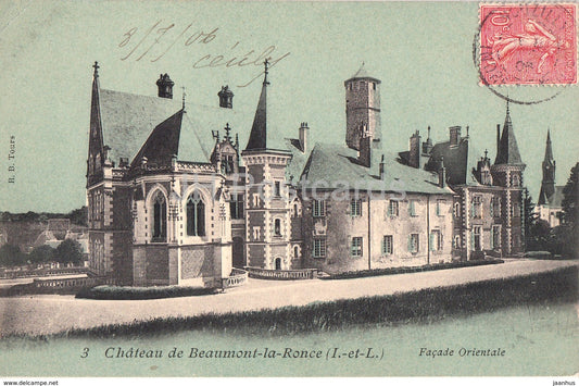 Chateau de Beaumont la Ronce - Facade Orientale - castle - 3 - old postcard - 1906 - France - used - JH Postcards