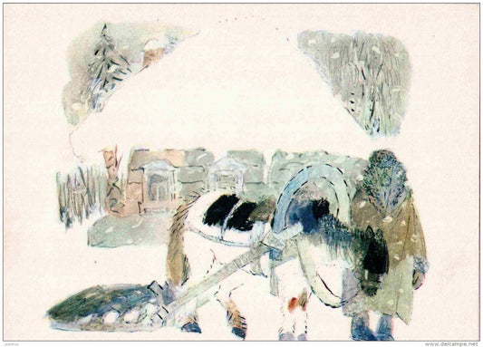 horse sledge - grandfather - Morozko - Jack Frost - russian fairy tale - 1983 - Russia USSR - unused - JH Postcards