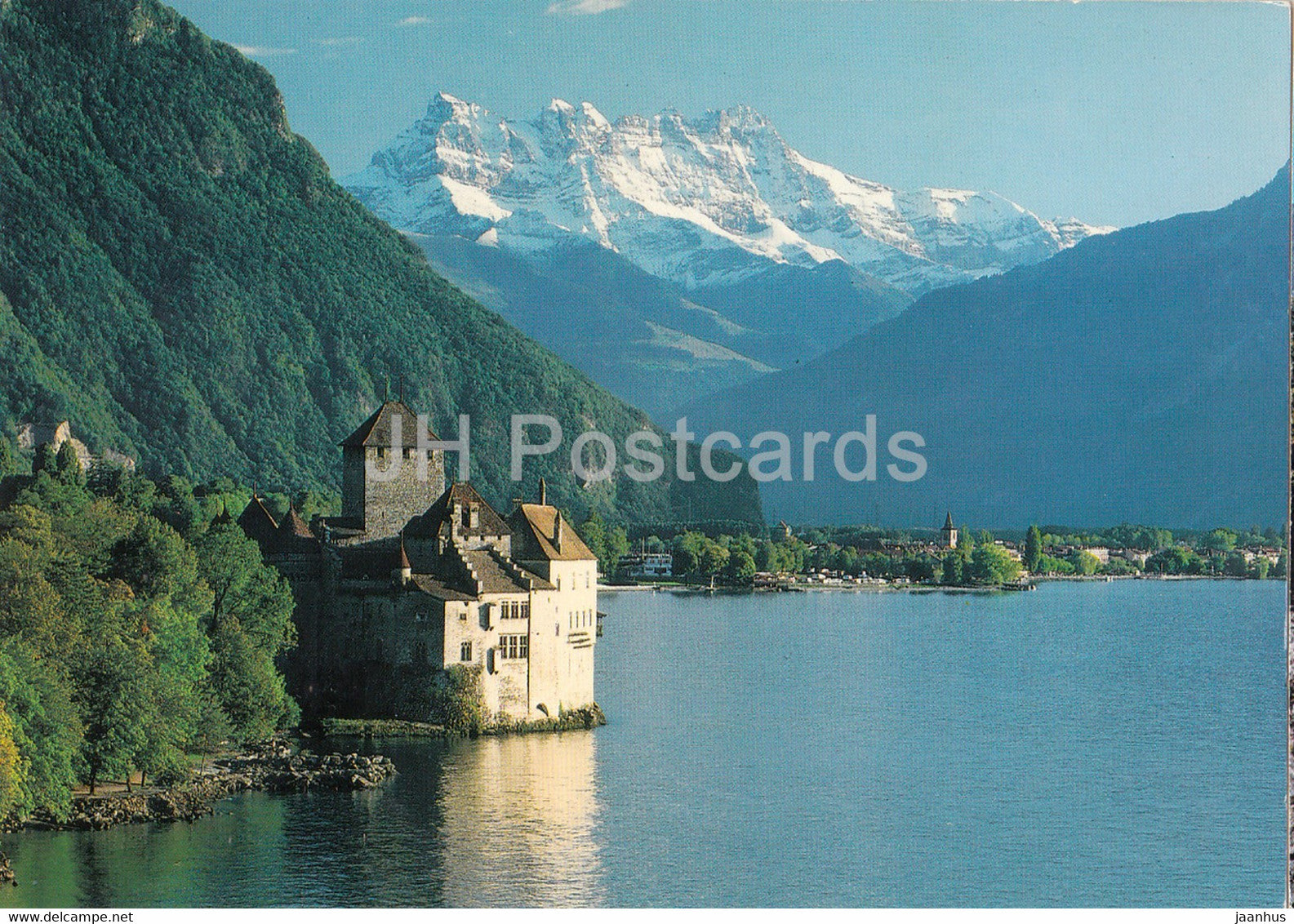 Chateau de Chillon pres Montreux - Lac Leman et les Dents du Midi - castle - Switzerland - unused - JH Postcards