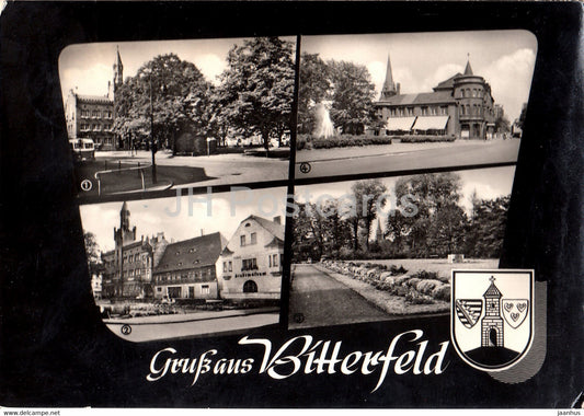 Gruss aus Bitterfeld - Markt mit Rathaus - Walther Rathenau Strasse - Im Stadtpark - 1965 - Germany DDR - used - JH Postcards