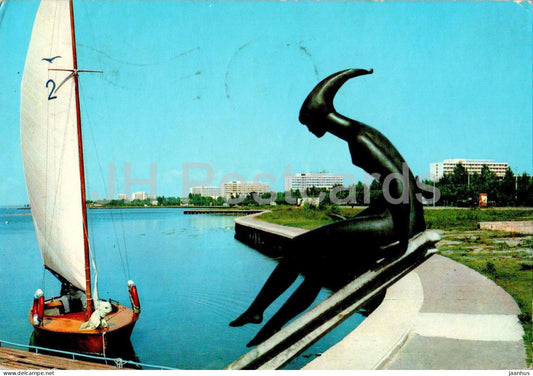Mamaia - Siutghiol lake - boat - sculpture - 1974 - Romania - used - JH Postcards