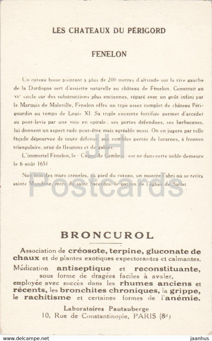 Les Chateaux du Perigord - Fenelon - castle - old postcard - France - unused