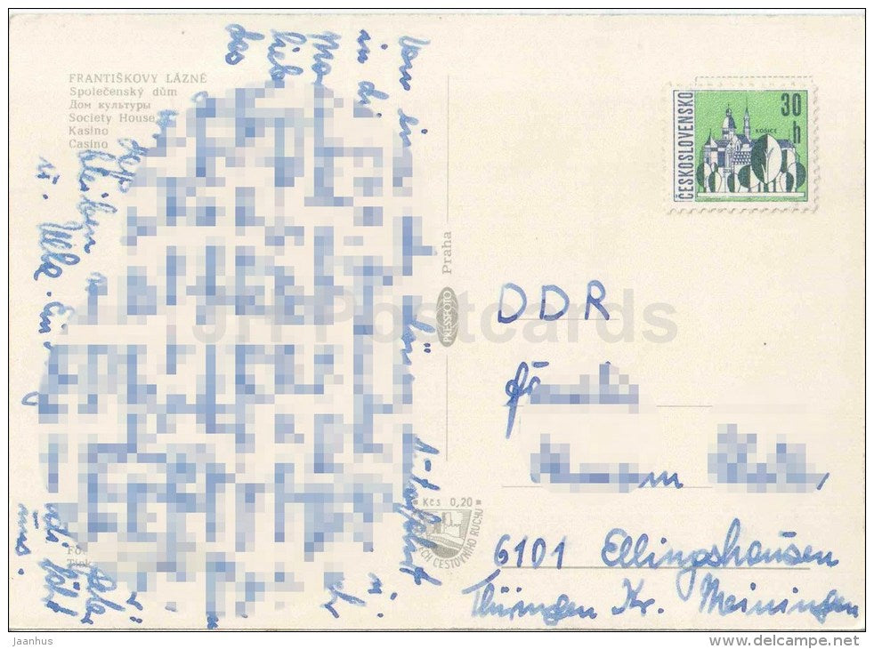 Frantiskovy Lazne - Society House - casino - Czechoslovakia - Czech - used - JH Postcards