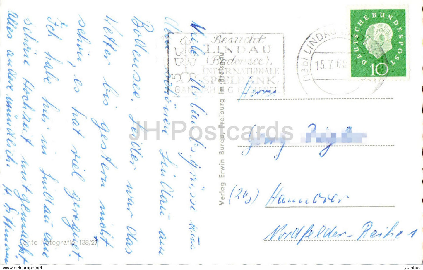 Lindau mit Alpen - Blick vom Hoyerberg - 1960 - Germany - used