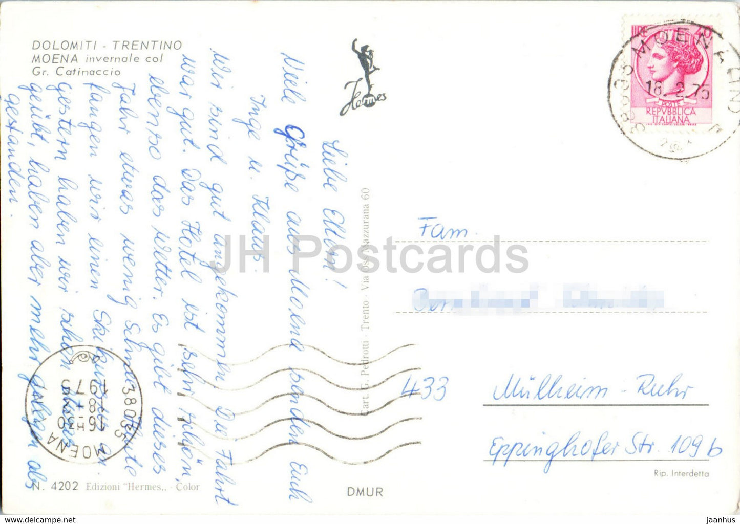 Moena - invernale col Gr Catinaccio - Dolomiti - Trentino - 1975 - Italy - used