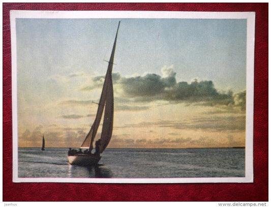 evening in the Gulf - sailboat - 1955 - Estonia USSR - unused - JH Postcards