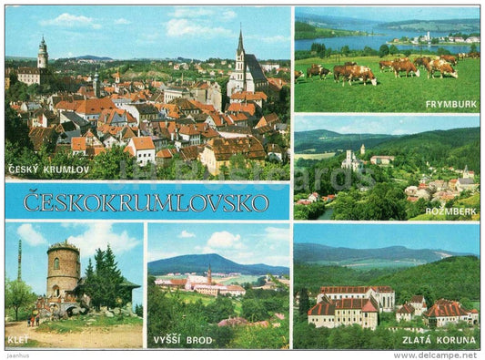 Ceskokrumlovsko - 1 Cesky Krumlov - Frymburk - Klet - Vyssi Brod - Zlata Koruna - cows - Czechoslovakia - Czech - unused - JH Postcards