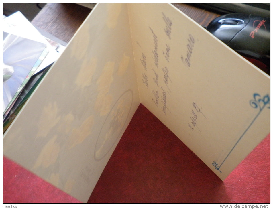 Birthday Greeting Card - yellow roses - flowers - 1987 - Russia USSR - used - JH Postcards