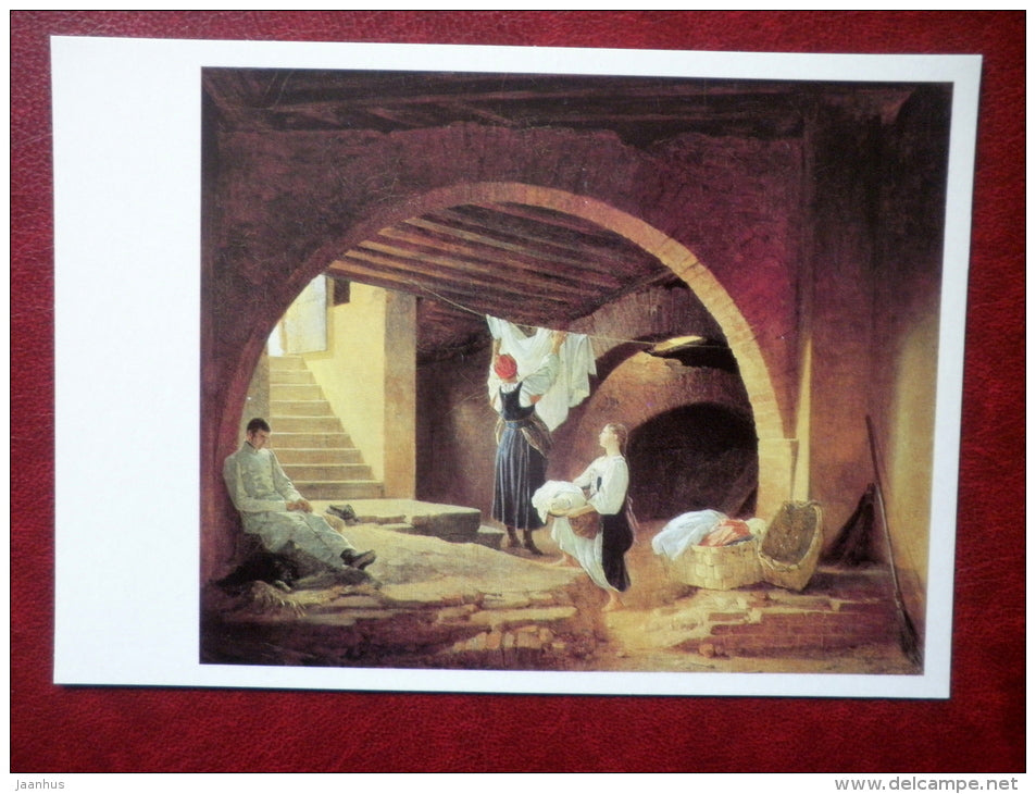 painting by Pyotr Vasilievich Basin , Loft building of the Academy of Fine Arts , 1831 - russian art - unused - JH Postcards