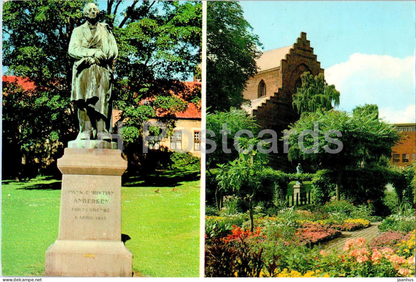 Odense - monument to danish writer H C Andersen - church - 1990 - Denmark - used - JH Postcards