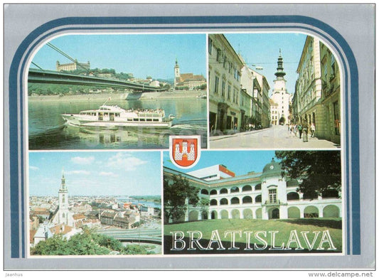 Bratislava - Danube river - bridge - Michalska tower - national gallery - Czechoslovakia - Slovakia - unused - JH Postcards