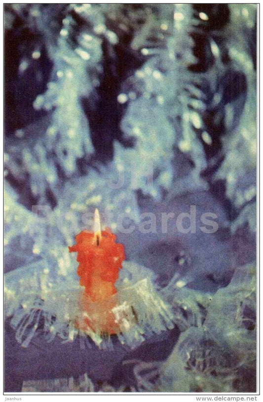 New Year greeting Card - candle - decoration - 1973 - Estonia USSR - used - JH Postcards