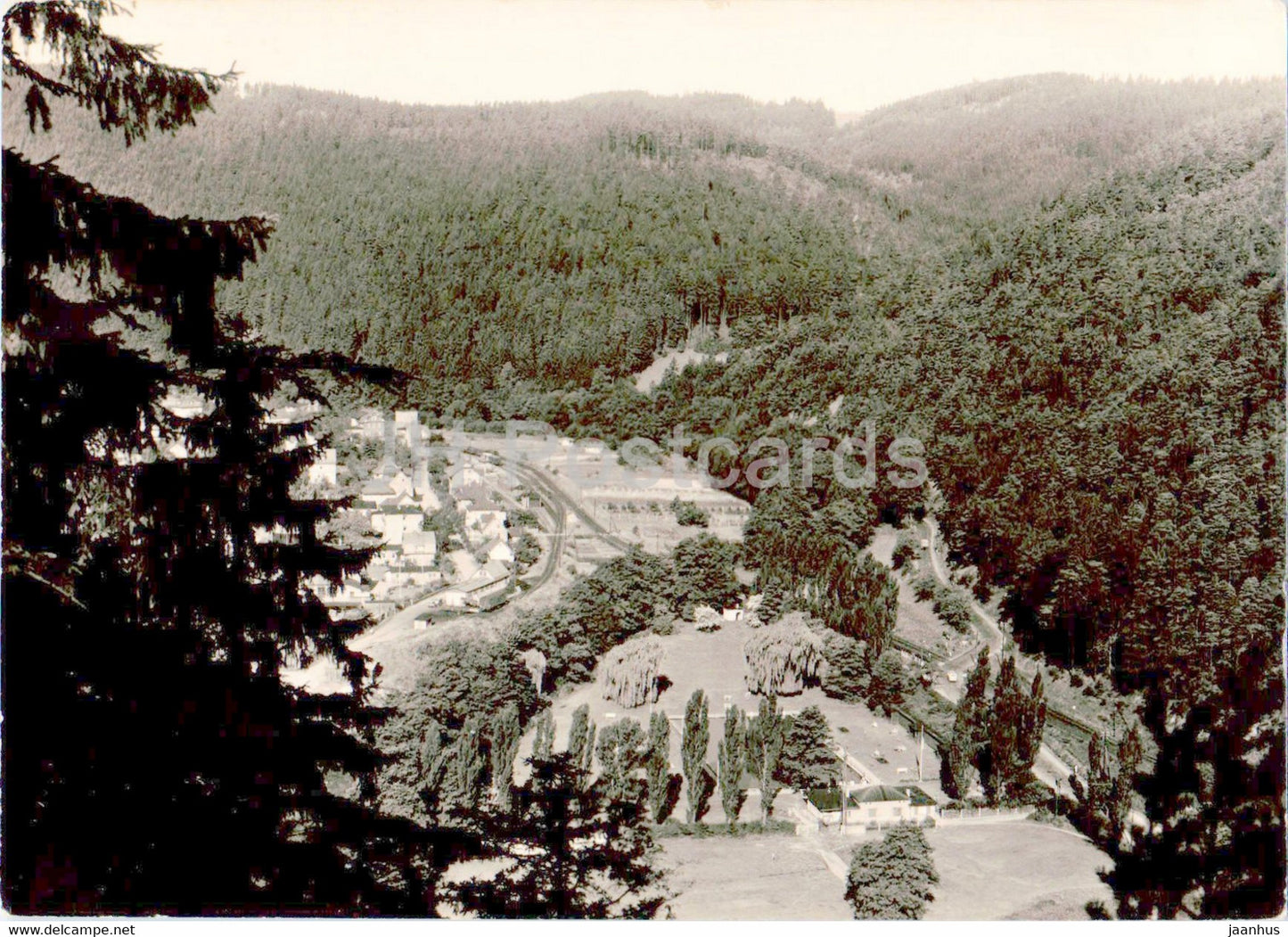 Sitzendorf Schwarzatal - Blick vom Annafels auf Schwimmbad und oberen Ort - old postcard - 1970 - Germany DDR - used - JH Postcards