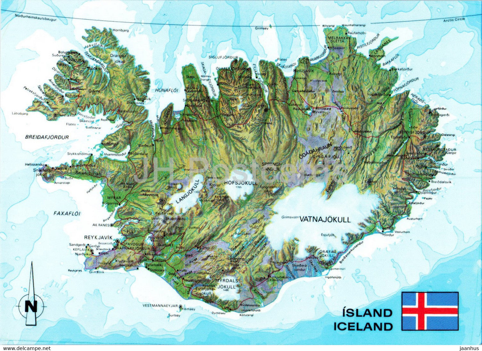 General Map of Iceland - Iceland - unused - JH Postcards