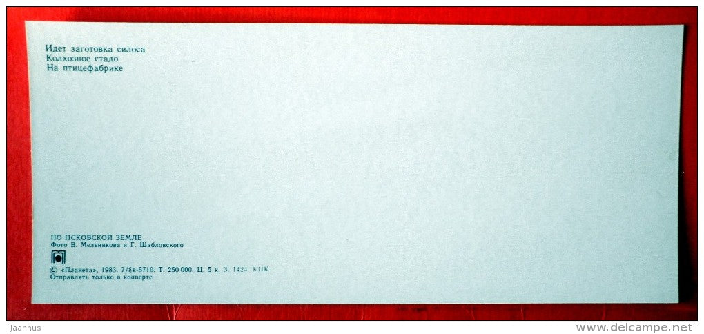 Combine - Poultry - Kolhoz herd - cows - silage - Pskov Land - 1983 - Russia USSR - unused - JH Postcards