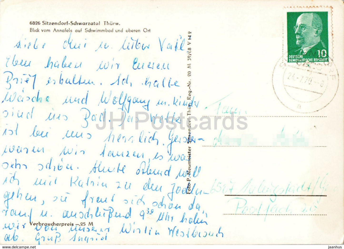 Sitzendorf Schwarzatal - Blick vom Annafels auf Schwimmbad und oberen Ort - old postcard - 1970 - Germany DDR - used