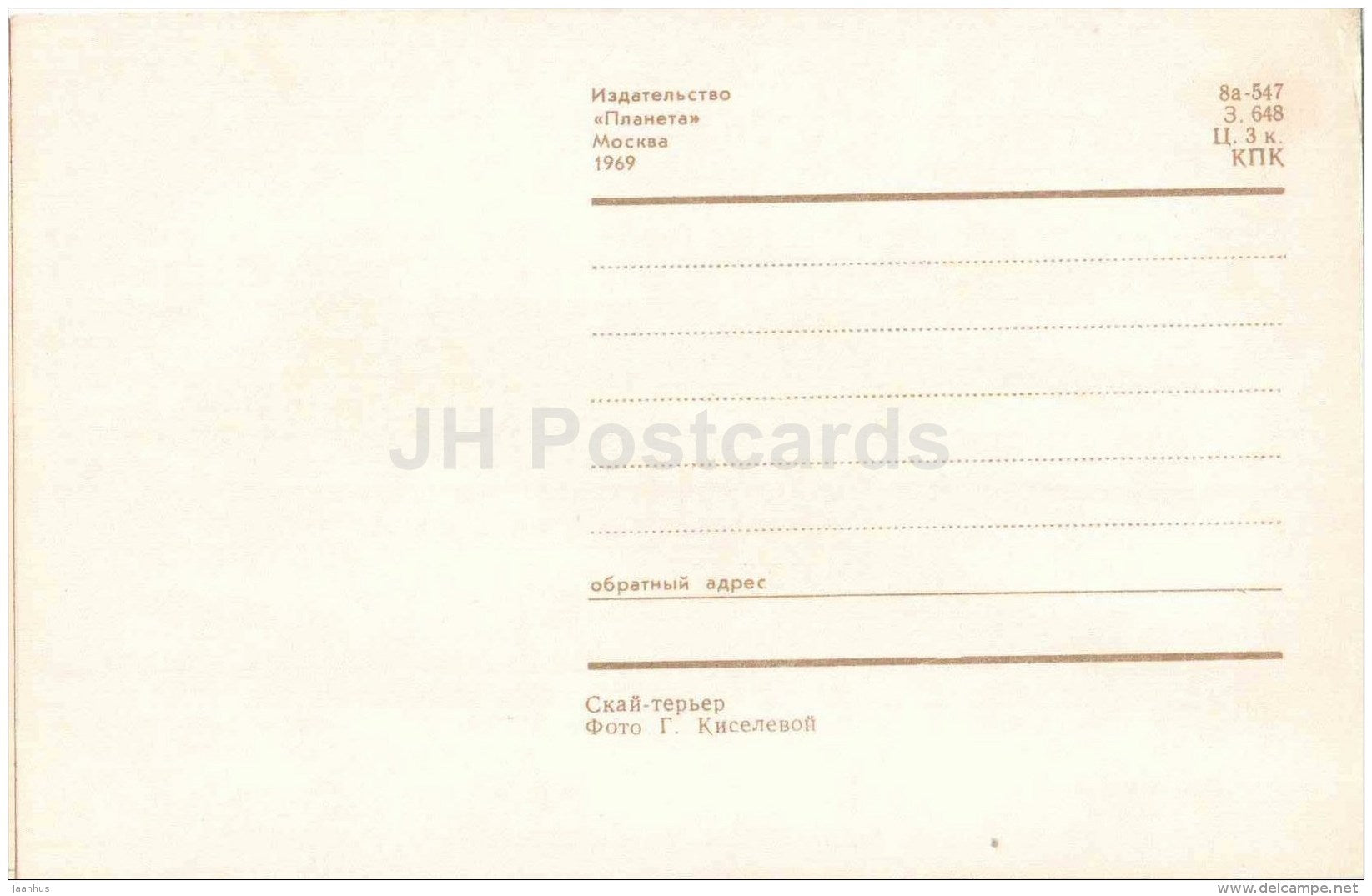 Skye Terrier - dog - 1969 - Russia USSR - unused - JH Postcards
