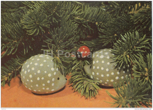 New Year Greeting Card - hedgehog - ladybug - 1971 - Estonia USSR - unused - JH Postcards
