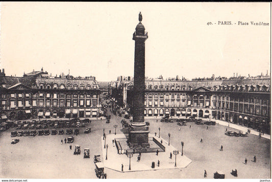 Paris - Place Vendome - old cars - old postcard - 40 - France - unused - JH Postcards
