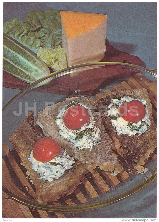 roast fish with grated cheese and tomato - Fish Dishes - food - recepies - 1986 - Estonia USSR - unused - JH Postcards