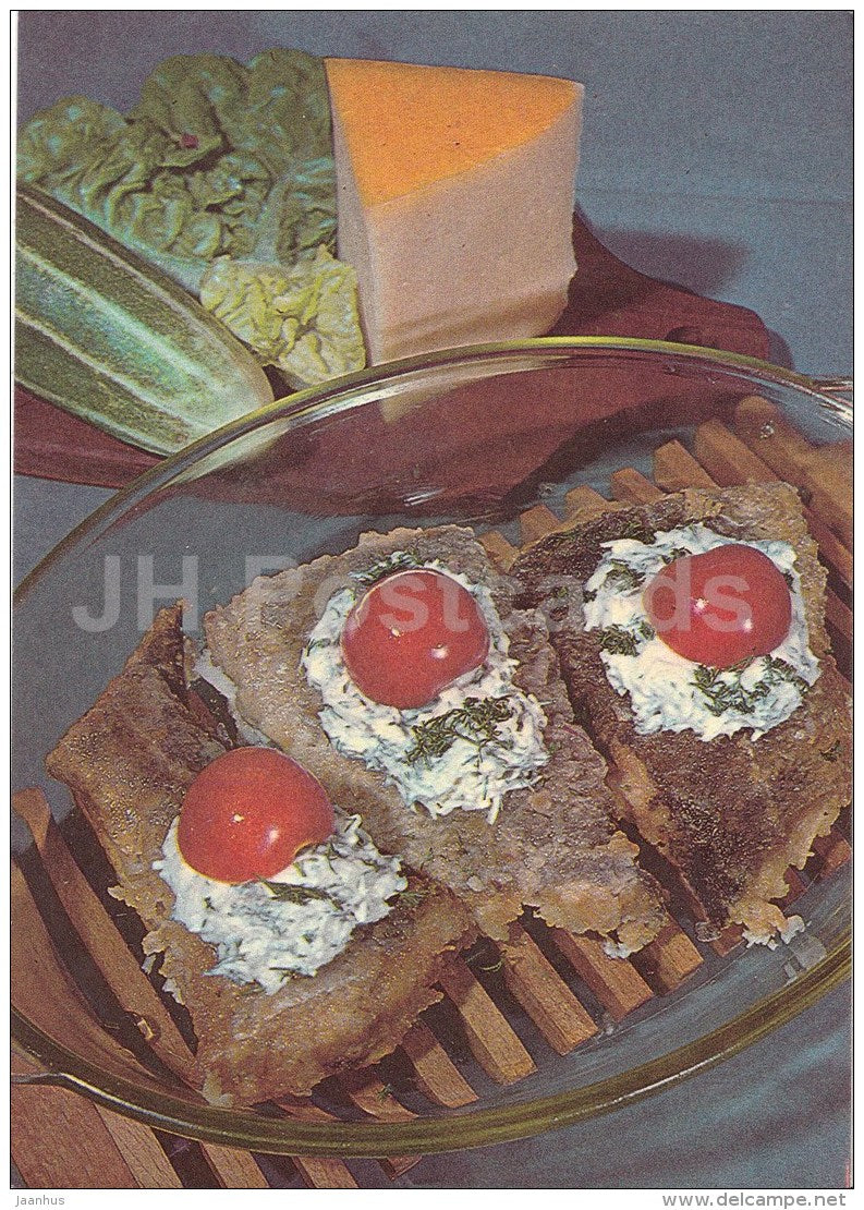 roast fish with grated cheese and tomato - Fish Dishes - food - recepies - 1986 - Estonia USSR - unused - JH Postcards