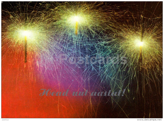 New Year Greeting card - 1 - sparklers - 1976 - Estonia USSR - used - JH Postcards