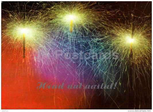 New Year Greeting card - 1 - sparklers - 1976 - Estonia USSR - used - JH Postcards