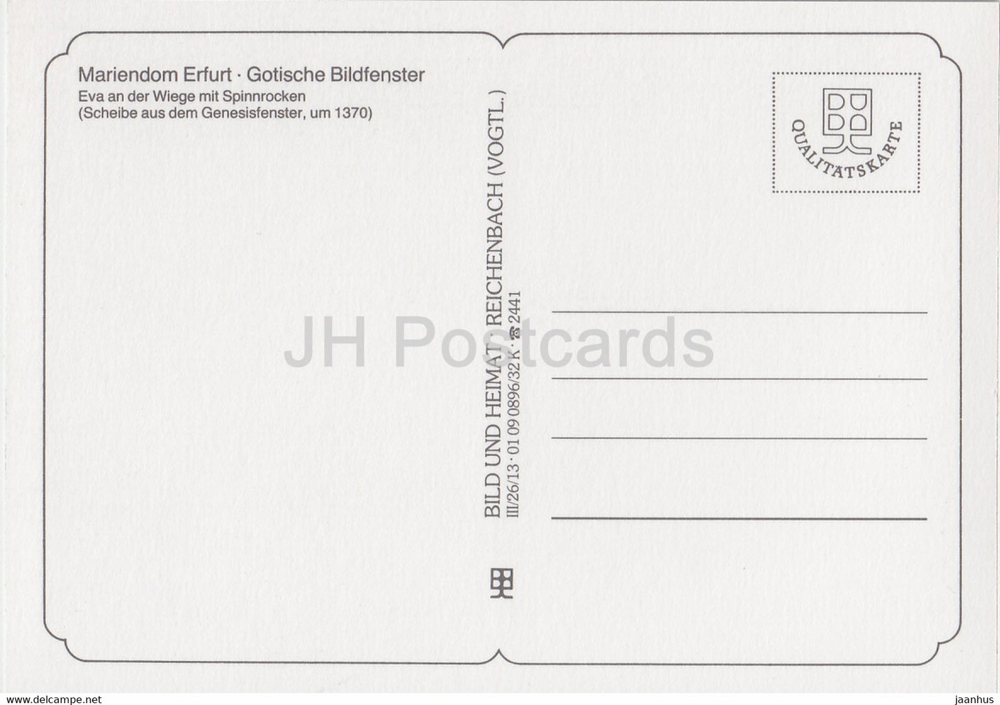 Eva an der Wiege mit Spinnrocken - Mariendom Erfurt - Gotische Bildfenster - cathedral - DDR Germany - unused