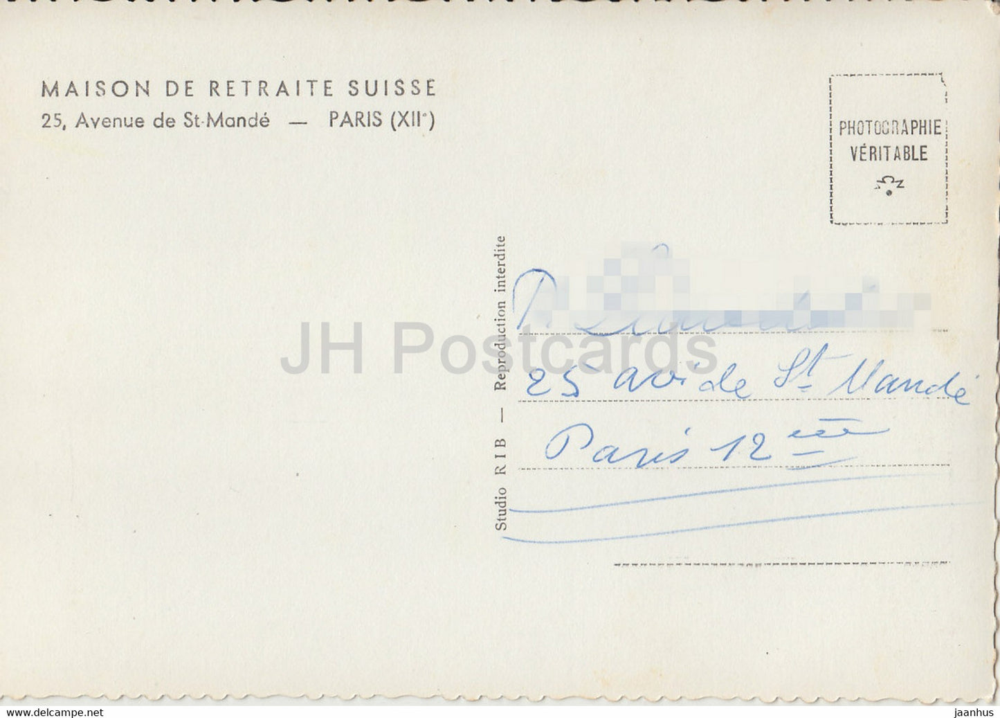 Paris - Maison de Retraite Suisse - Avenue de St Mande - France - used