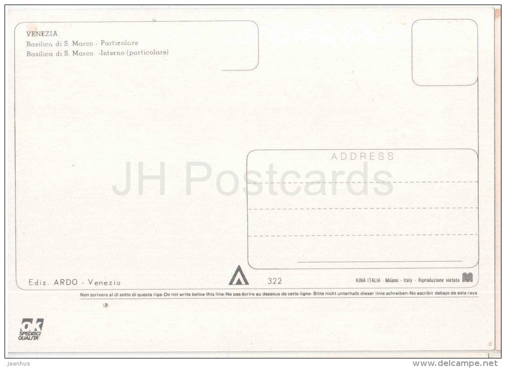 Basilica di S. Marco , particolare - interno - Venezia - Veneto - 322 - Italia - Italy - unused - JH Postcards