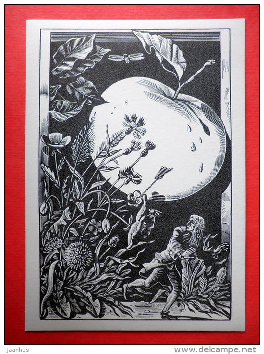 illustration by S. Harlamov - Apple - Gulliver's Travels by D. Swift - 1978 - Russia USSR - unused - JH Postcards