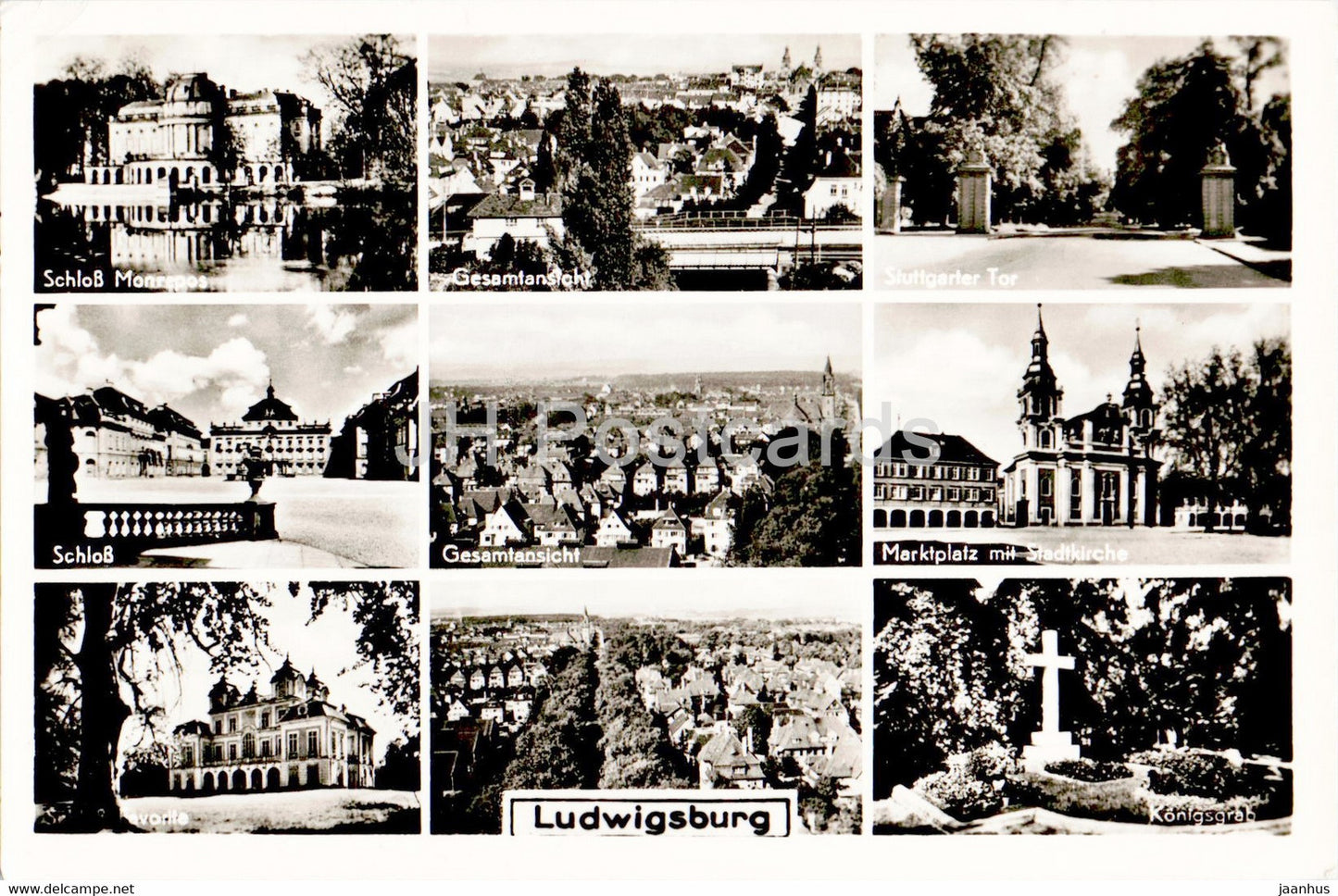Ludwigsburg - Stuttgarter Tor - Schloss - Marktplatz mit Stadtkirche - old postcard - 1958 - Germany - used - JH Postcards