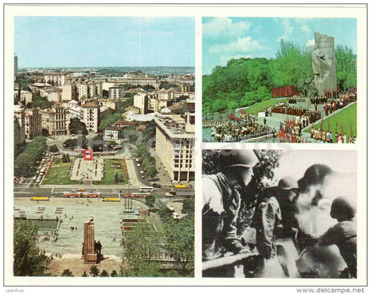 October Revolution Square - monument - tram - large postcard - Kyiv - Kiev - 1980 - Ukraine USSR - unused - JH Postcards
