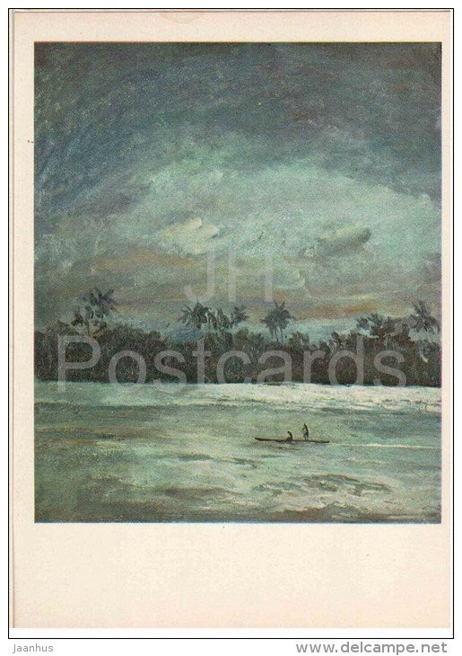 paintings by Plakhov and Alekseyev - On the Edge of the Earth . Night fishing - Pacific - 1979 - Russia USSR - unused - JH Postcards