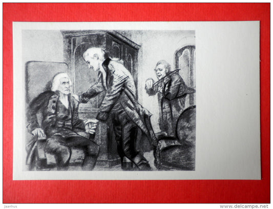 illustration by M. Vrubel - Mozart and Salieri - Illustrations to Pushkin Works - 1973 - Russia USSR - unused - JH Postcards