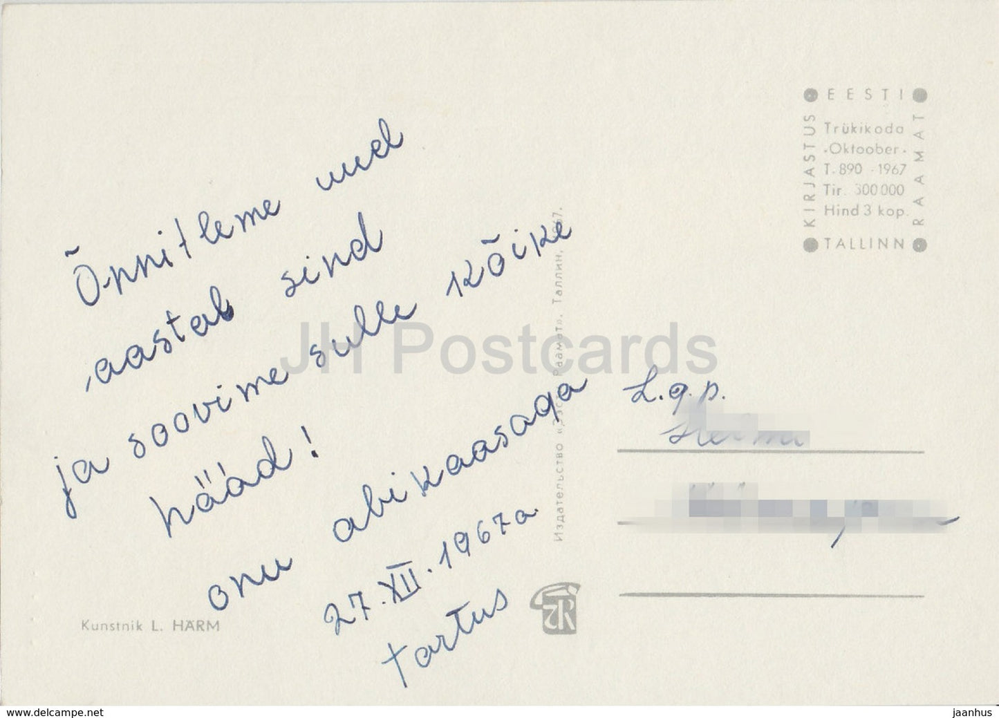 Neujahrsgrußkarte von L. Harm – Mond – Kerze – Apfel – 1967 – Estland UdSSR – gebraucht