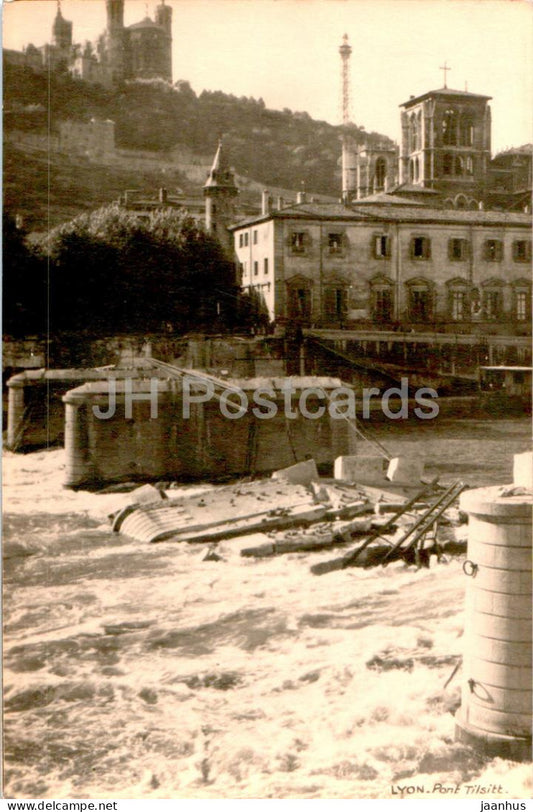 Lyon - Pont Tilsitt - destroyed bridge - guerre - old photo card - France - unused - JH Postcards
