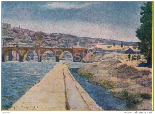 painting by E. Lansere - Tbilisi . Bridge , 1928 - Transcaucasia - Russian art - 1963 - Russia USSR - unused - JH Postcards