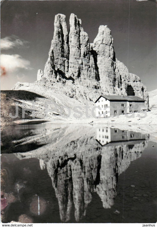 Dolomiti - Rifugio Re Alberto 2600 m - Torri di Vajolet 2821 m - old postcard - Italy - unused - JH Postcards