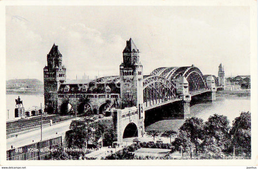 Koln a Rhein - Cologne - Hohenzollernbrucke - bridge - 818 - 1936 - old postcard - Germany - used - JH Postcards