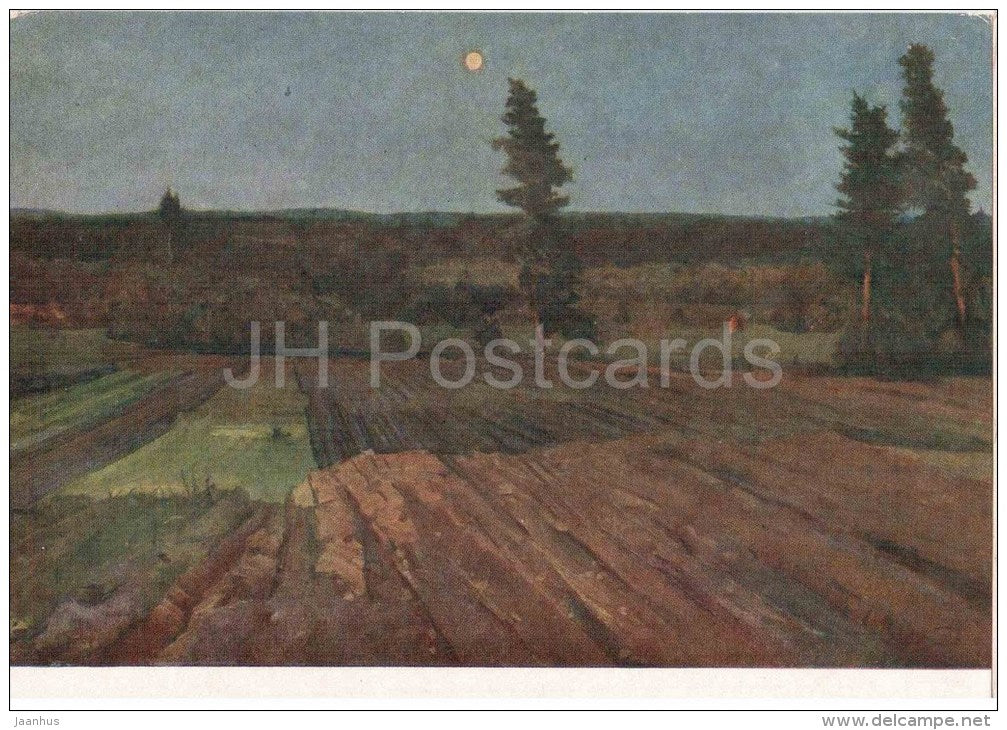 painting by V. Tsvirko - Evening - landscape - belarus art - unused - JH Postcards