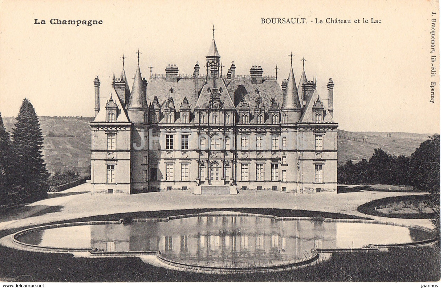 La Champagne - Boursault - Le Chateau et le Lac - castle - old postcard - France - unused - JH Postcards
