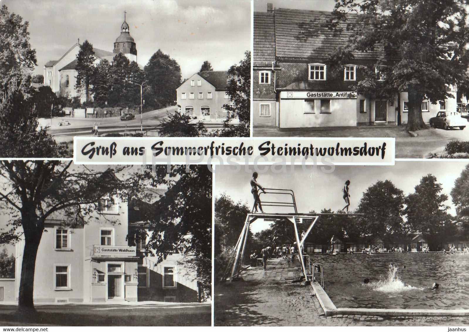 Gruss aus Sommerfrische Steinigtwolmsdorf - Teilansicht - Konsum Gaststatte Waldhaus - Schwimmbad - Germany DDR - unused - JH Postcards