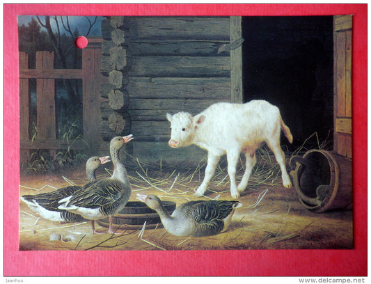 painting by Ferdinand von Wright - goose - galf - WWF - finnish art - circulated in Finland - JH Postcards