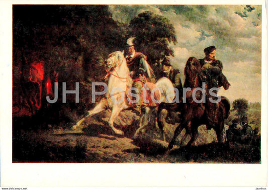 painting by Artur Grottger - The Escape of Henry of Valois from Poland - horse Polish art - 1976 - Russia USSR - unused - JH Postcards