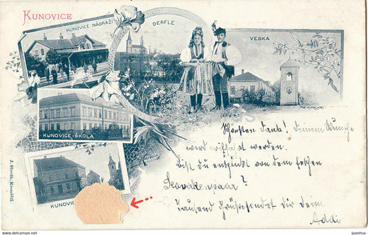 Kunovice - folk costumes - old postcard - 1898 - Czech Republic - used - JH Postcards